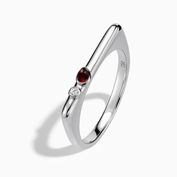 925 Sterling Silver Pear Garnet Puzzle Stacking Ring - Minimal Calm Side View