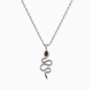 925 Sterling Silver Pear Garnet Serpent Pendant Necklace Meander Front View