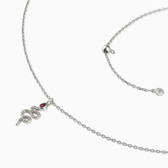 925 Sterling Silver Pear Garnet Serpent Pendant Necklace Meander Side View