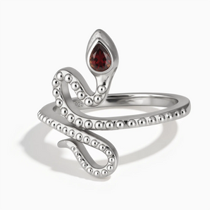 925 Sterling Silver Pear Garnet Serpent Ring - Mystic Coil Front View