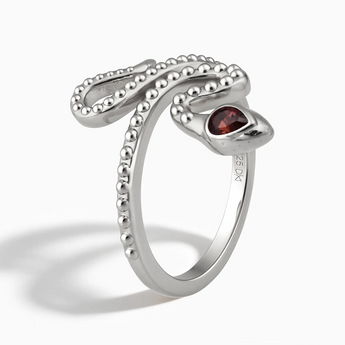 925 Sterling Silver Pear Garnet Serpent Ring - Mystic Coil Side View