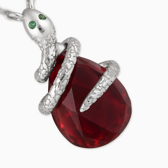 925 Sterling Silver Pear Garnet Serpent Wrap Necklace Wild Oath Detail View