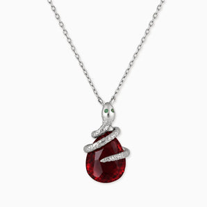 925 Sterling Silver Pear Garnet Serpent Wrap Necklace Wild Oath Front View
