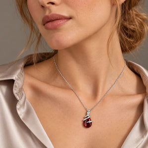 925 Sterling Silver Pear Garnet Serpent Wrap Necklace Wild Oath Model Shot