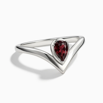 925 Sterling Silver Pear Garnet V Band Ring - Chevron Front View