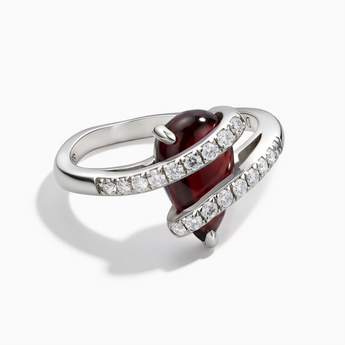 925 Sterling Silver Pear Garnet Wrap Ring - Orbit Front View