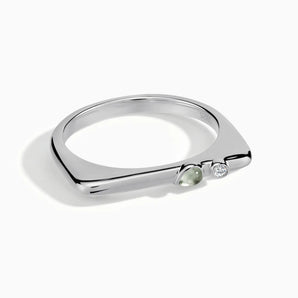 925 Sterling Silver Pear Green Amethyst Puzzle Stacking Ring - Minimal Calm Front View