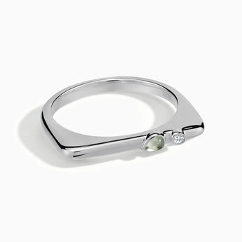 925 Sterling Silver Pear Green Amethyst Puzzle Stacking Ring - Minimal Calm Front View