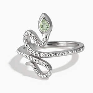 925 Sterling Silver Pear Green Amethyst Serpent Ring - Mystic Coil Front View