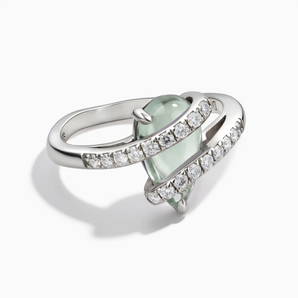 925 Sterling Silver Pear Green Amethyst Wrap Ring - Orbit Front View