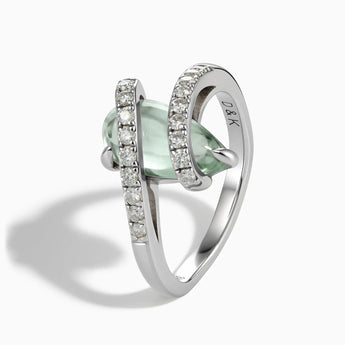 925 Sterling Silver Pear Green Amethyst Wrap Ring - Orbit Side View