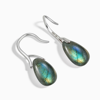 925 Sterling Silver Pear Labradorite Dangle Earrings - Dew Arc Side View