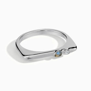 925 Sterling Silver Pear Labradorite Puzzle Stacking Ring - Minimal Calm Front View
