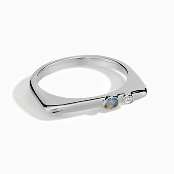 925 Sterling Silver Pear Labradorite Puzzle Stacking Ring - Minimal Calm Front View