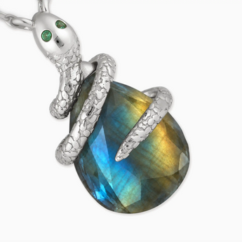 925 Sterling Silver Pear Labradorite Serpent Wrap Necklace Wild Oath Detail View
