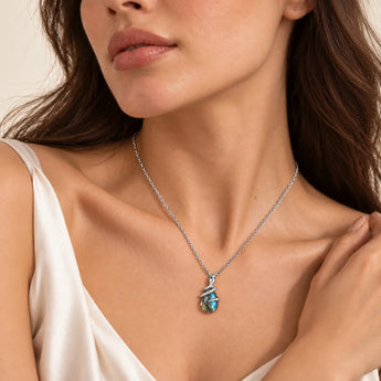 925 Sterling Silver Pear Labradorite Serpent Wrap Necklace Wild Oath Model Shot