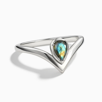 925 Sterling Silver Pear Labradorite V Band Ring - Chevron Front View