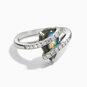 925 Sterling Silver Pear Labradorite Wrap Ring - Orbit Front View