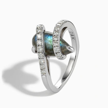 925 Sterling Silver Pear Labradorite Wrap Ring - Orbit Side View