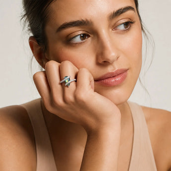925 Sterling Silver Pear Labradorite Wrap Ring - Orbit Worn View