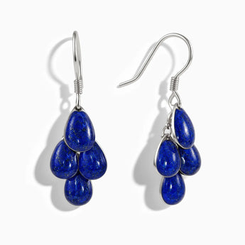 925 Sterling Silver Pear Lapis Lazuli Dangle Earrings - Petal Rain Front View