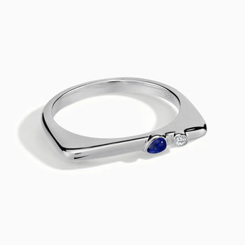 925 Sterling Silver Pear Lapis Lazuli Puzzle Stacking Ring - Minimal Calm Front View