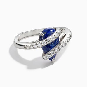 925 Sterling Silver Pear Lapis Lazuli Wrap Ring - Orbit Front View