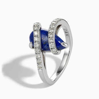 925 Sterling Silver Pear Lapis Lazuli Wrap Ring - Orbit Side View