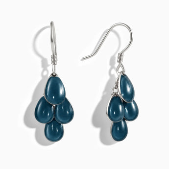 925 Sterling Silver Pear London Blue Topaz Dangle Earrings - Petal Rain Front View