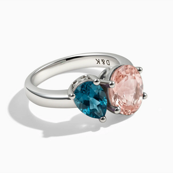 925 Sterling Silver Pear London Blue Topaz & Oval Morganite Toi et Moi Ring - Twin Reverie Front View