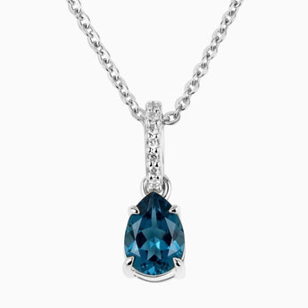 925 Sterling Silver Pear London Blue Topaz Pendant Necklace - Ocean Tear Front View