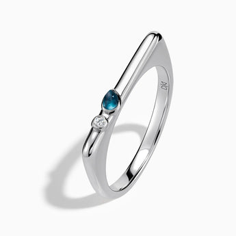 925 Sterling Silver Pear London Blue Topaz Puzzle Stacking Ring - Minimal Calm Side View