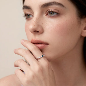 925 Sterling Silver Pear London Blue Topaz Puzzle Stacking Ring - Minimal Calm Worn View