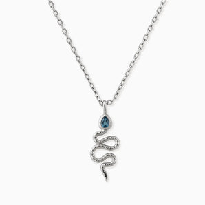 925 Sterling Silver Pear London Blue Topaz Serpent Pendant Necklace Meander Front View