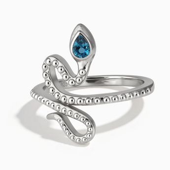 925 Sterling Silver Pear London Blue Topaz Serpent Ring - Mystic Coil Front View