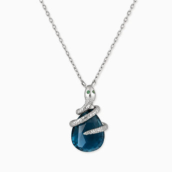925 Sterling Silver Pear London Blue Topaz Serpent Wrap Necklace Wild Oath Front View