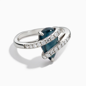 925 Sterling Silver Pear London Blue Topaz Wrap Ring - Orbit Front View
