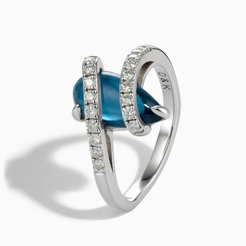 925 Sterling Silver Pear London Blue Topaz Wrap Ring - Orbit Side View