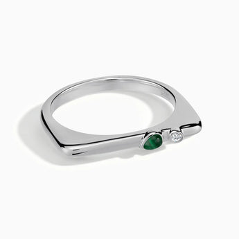 925 Sterling Silver Pear Malachite Puzzle Stacking Ring - Minimal Calm Front View
