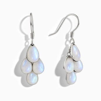 925 Sterling Silver Pear Moonstone Dangle Earrings - Petal Rain Front View