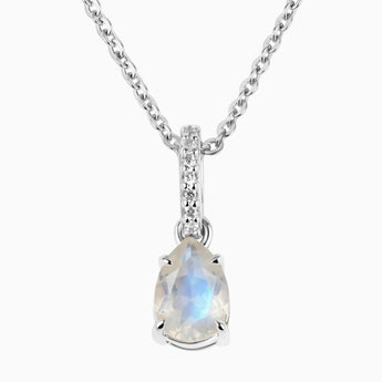 925 Sterling Silver Pear Moonstone Pendant Necklace - Ocean Tear Front View