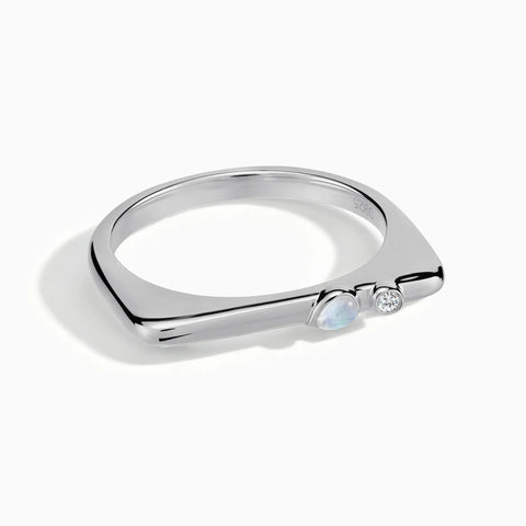925 Sterling Silver Pear Moonstone Puzzle Stacking Ring - Minimal Calm Front View
