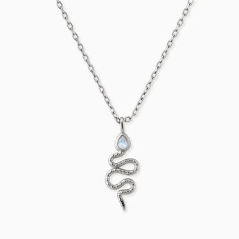 925 Sterling Silver Pear Moonstone Serpent Pendant Necklace Meander Front View
