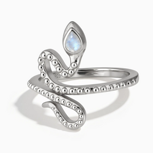 925 Sterling Silver Pear Moonstone Serpent Ring - Mystic Coil Front View