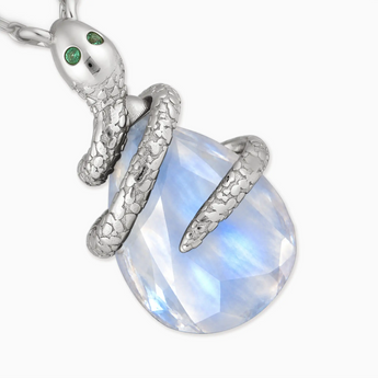 925 Sterling Silver Pear Moonstone Serpent Wrap Necklace Wild Oath Detail View