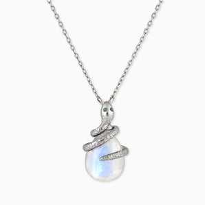 925 Sterling Silver Pear Moonstone Serpent Wrap Necklace Wild Oath Front View