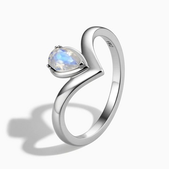925 Sterling Silver Pear Moonstone V Band Ring - Chevron Side View