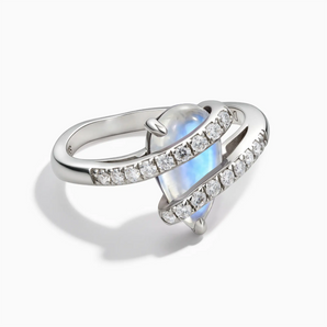 925 Sterling Silver Pear Moonstone Wrap Ring - Orbit Front View