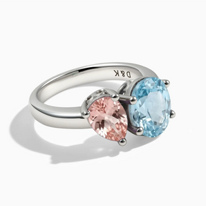 925 Sterling Silver Pear Morganite & Oval Aquamarine Toi et Moi Ring - Twin Reverie Front View