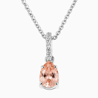 925 Sterling Silver Pear Morganite Pendant Necklace - Ocean Tear Front View